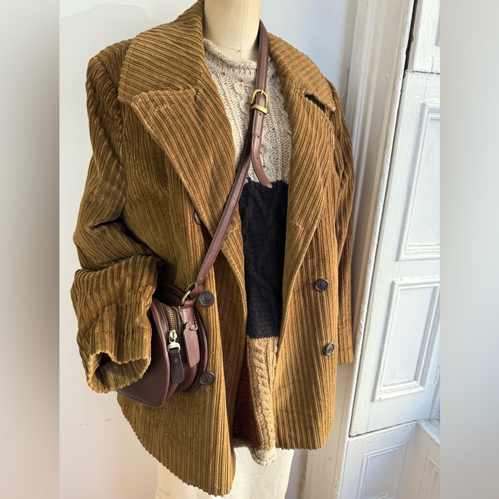 Blarney Irish Woollen Mills Fisherman Brown Tan checked Aran cable knit sweater - Picture 3 of 11